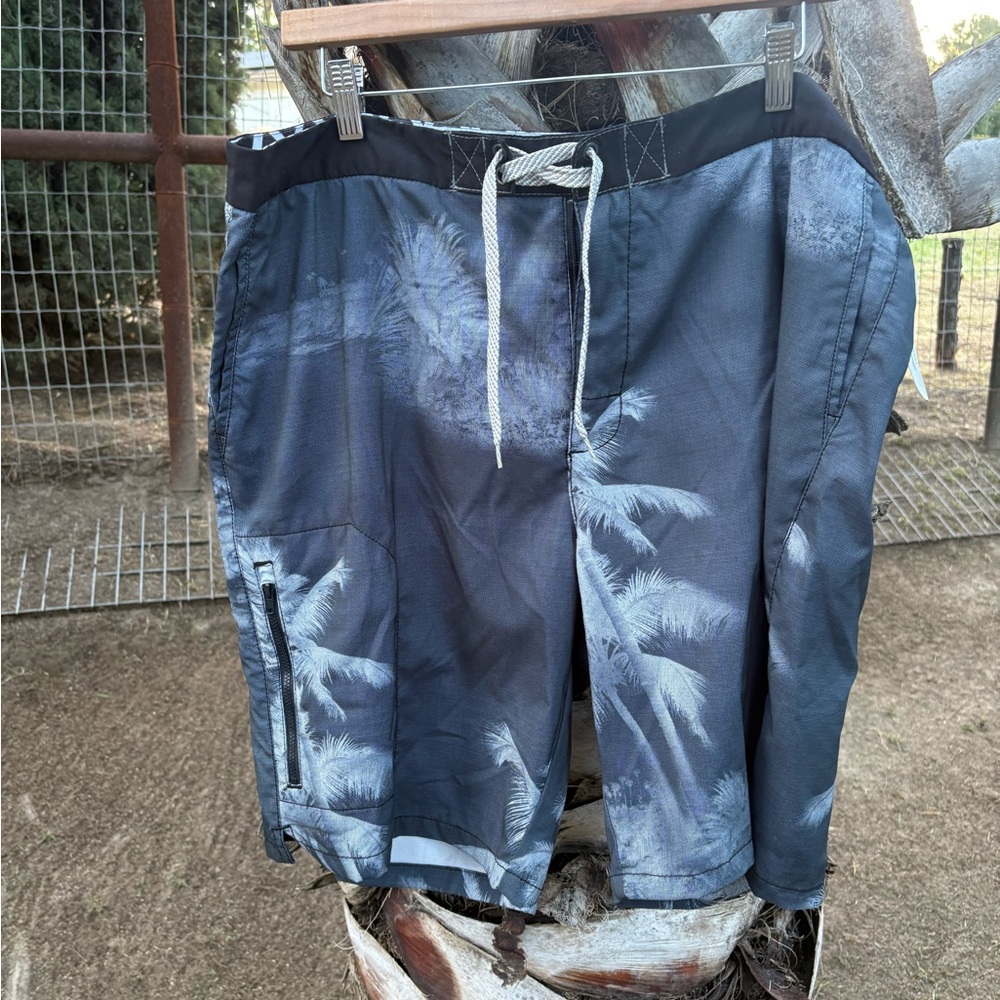 Tommy Bahama Blue Palm-Print Swim Shorts